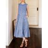 image:imagechouyatou Women Summer Boho Button Down Gingham Dress Business Casual Cotton Flowy Plaid Midi Shirt DressBlue