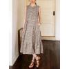 image:imagechouyatou Women Summer Boho Button Down Gingham Dress Business Casual Cotton Flowy Plaid Midi Shirt DressCoffee