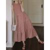 image:imagechouyatou Women Summer Boho Button Down Gingham Dress Business Casual Cotton Flowy Plaid Midi Shirt DressRed