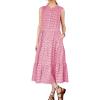 image:imagechouyatou Women Summer Boho Button Down Gingham Dress Business Casual Cotton Flowy Plaid Midi Shirt DressPink