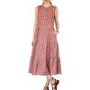 image:imagechouyatou Women Summer Boho Button Down Gingham Dress Business Casual Cotton Flowy Plaid Midi Shirt DressRed
