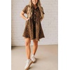 image:imagechouyatou Women Short Sleeve Babydoll Shirt Dress Leopard Print Button Down Lapel Midi Dress with PocketsBrown