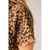 image:imagechouyatou Women Short Sleeve Babydoll Shirt Dress Leopard Print Button Down Lapel Midi Dress with PocketsBrown