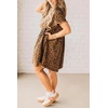 image:imagechouyatou Women Short Sleeve Babydoll Shirt Dress Leopard Print Button Down Lapel Midi Dress with PocketsBrown