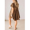 image:imagechouyatou Women Short Sleeve Babydoll Shirt Dress Leopard Print Button Down Lapel Midi Dress with PocketsBrown