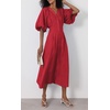 image:imagechouyatou Women Summer Puff Sleeve Button Down Shirt Dress Flowy Elegant Business Casual Midi Long DressRed
