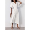 image:imagechouyatou Women Summer Puff Sleeve Button Down Shirt Dress Flowy Elegant Business Casual Midi Long DressWhite
