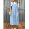image:imagechouyatou Womens Baggy Cotton Overall Dress Summer ALine Midi Long Tunic Dress with PocketsLight Blue