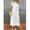 image:imagechouyatou Womens Baggy Cotton Overall Dress Summer ALine Midi Long Tunic Dress with PocketsWhite