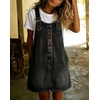 image:imagechouyatou Womens Denim Overall Dress Jean Mini Pinafore Adjustable Straps Jumper Dress With PocketsBlack Grey