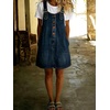 image:imagechouyatou Womens Denim Overall Dress Jean Mini Pinafore Adjustable Straps Jumper Dress With PocketsDark Blue