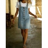 image:imagechouyatou Womens Denim Overall Dress Jean Mini Pinafore Adjustable Straps Jumper Dress With PocketsLight Blue