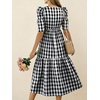 image:imagechouyatou Womens Puff Short Sleeve Gingham Midi Long Dress Retro Plaid Ruffle Tiered Dress Boho High Low Party DressesBlack