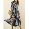 image:imagechouyatou Womens Puff Short Sleeve Gingham Midi Long Dress Retro Plaid Ruffle Tiered Dress Boho High Low Party DressesBlack
