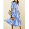 image:imagechouyatou Womens Puff Short Sleeve Gingham Midi Long Dress Retro Plaid Ruffle Tiered Dress Boho High Low Party DressesBlue
