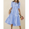 image:imagechouyatou Womens Puff Short Sleeve Gingham Midi Long Dress Retro Plaid Ruffle Tiered Dress Boho High Low Party DressesBlue