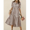 image:imagechouyatou Womens Puff Short Sleeve Gingham Midi Long Dress Retro Plaid Ruffle Tiered Dress Boho High Low Party DressesCoffee