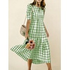 image:imagechouyatou Womens Puff Short Sleeve Gingham Midi Long Dress Retro Plaid Ruffle Tiered Dress Boho High Low Party DressesGreen