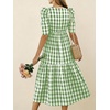 image:imagechouyatou Womens Puff Short Sleeve Gingham Midi Long Dress Retro Plaid Ruffle Tiered Dress Boho High Low Party DressesGreen