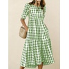image:imagechouyatou Womens Puff Short Sleeve Gingham Midi Long Dress Retro Plaid Ruffle Tiered Dress Boho High Low Party DressesGreen