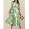 image:imagechouyatou Womens Puff Short Sleeve Gingham Midi Long Dress Retro Plaid Ruffle Tiered Dress Boho High Low Party DressesGreen