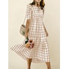 image:imagechouyatou Womens Puff Short Sleeve Gingham Midi Long Dress Retro Plaid Ruffle Tiered Dress Boho High Low Party DressesKhaki