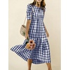 image:imagechouyatou Womens Puff Short Sleeve Gingham Midi Long Dress Retro Plaid Ruffle Tiered Dress Boho High Low Party DressesNavy