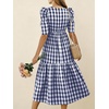 image:imagechouyatou Womens Puff Short Sleeve Gingham Midi Long Dress Retro Plaid Ruffle Tiered Dress Boho High Low Party DressesNavy