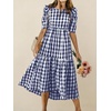 image:imagechouyatou Womens Puff Short Sleeve Gingham Midi Long Dress Retro Plaid Ruffle Tiered Dress Boho High Low Party DressesNavy