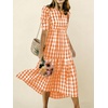 image:imagechouyatou Womens Puff Short Sleeve Gingham Midi Long Dress Retro Plaid Ruffle Tiered Dress Boho High Low Party DressesOrange