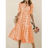 image:imagechouyatou Womens Puff Short Sleeve Gingham Midi Long Dress Retro Plaid Ruffle Tiered Dress Boho High Low Party DressesOrange