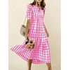 image:imagechouyatou Womens Puff Short Sleeve Gingham Midi Long Dress Retro Plaid Ruffle Tiered Dress Boho High Low Party DressesPink