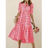 image:imagechouyatou Womens Puff Short Sleeve Gingham Midi Long Dress Retro Plaid Ruffle Tiered Dress Boho High Low Party DressesRed