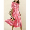 image:imagechouyatou Womens Puff Short Sleeve Gingham Midi Long Dress Retro Plaid Ruffle Tiered Dress Boho High Low Party DressesRed