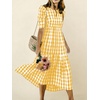 image:imagechouyatou Womens Puff Short Sleeve Gingham Midi Long Dress Retro Plaid Ruffle Tiered Dress Boho High Low Party DressesYellow
