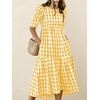 image:imagechouyatou Womens Puff Short Sleeve Gingham Midi Long Dress Retro Plaid Ruffle Tiered Dress Boho High Low Party DressesYellow