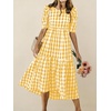 image:imagechouyatou Womens Puff Short Sleeve Gingham Midi Long Dress Retro Plaid Ruffle Tiered Dress Boho High Low Party DressesYellow