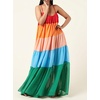image:imagechouyatou Womens Rainbow Printed Sleeveless Dress Summer Beach Striped Tiered Spaghetti Strap Maxi DressRainbow
