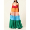 image:imagechouyatou Womens Rainbow Printed Sleeveless Dress Summer Beach Striped Tiered Spaghetti Strap Maxi DressRainbow