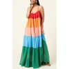 image:imagechouyatou Womens Rainbow Printed Sleeveless Dress Summer Beach Striped Tiered Spaghetti Strap Maxi DressRainbow
