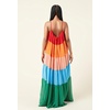 image:imagechouyatou Womens Rainbow Printed Sleeveless Dress Summer Beach Striped Tiered Spaghetti Strap Maxi DressRainbow