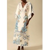 image:imagechouyatou Womens Sexy V Neck Floral Print Maxi Dress Flare Short Sleeve Beach Vacation Mexican Long DressBlue