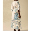 image:imagechouyatou Womens Sexy V Neck Floral Print Maxi Dress Flare Short Sleeve Beach Vacation Mexican Long DressBlue