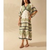 image:imagechouyatou Womens Sexy V Neck Floral Print Maxi Dress Flare Short Sleeve Beach Vacation Mexican Long DressGreen