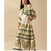 image:imagechouyatou Womens Sexy V Neck Floral Print Maxi Dress Flare Short Sleeve Beach Vacation Mexican Long DressGreen