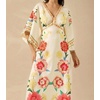 image:imagechouyatou Womens Sexy V Neck Floral Print Maxi Dress Flare Short Sleeve Beach Vacation Mexican Long DressRed