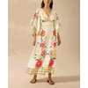 image:imagechouyatou Womens Sexy V Neck Floral Print Maxi Dress Flare Short Sleeve Beach Vacation Mexican Long DressRed