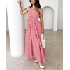 image:imagechouyatou Womens Striped Back Smocked Maxi Dress Sexy Spaghetti Strap Ruffle Hem Bohemian Flowy Swing Long DressRed