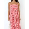 image:imagechouyatou Womens Striped Back Smocked Maxi Dress Sexy Spaghetti Strap Ruffle Hem Bohemian Flowy Swing Long DressRed