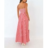 image:imagechouyatou Womens Striped Back Smocked Maxi Dress Sexy Spaghetti Strap Ruffle Hem Bohemian Flowy Swing Long DressRed